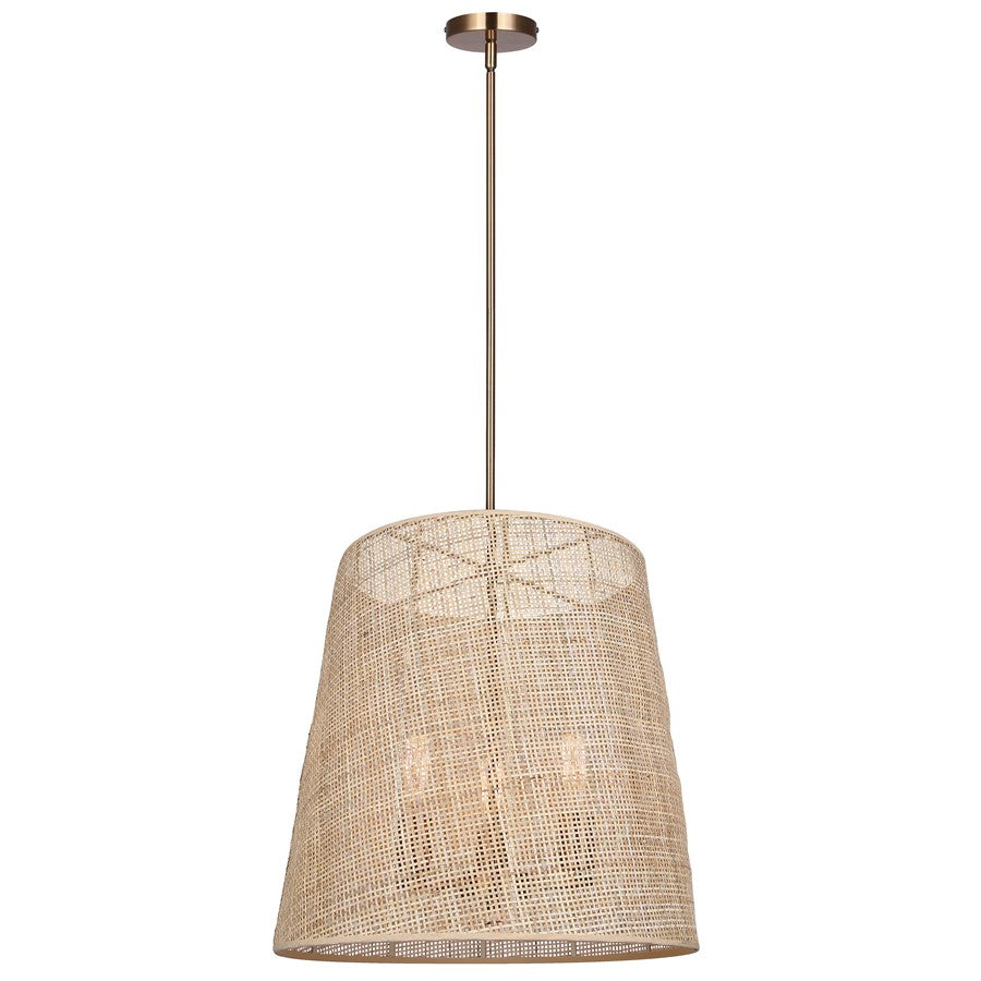 Canarm Mia 18in 3-Light Chandelier | Gold Steel and Natural Rattan Drum Shade | Kitchen Island & Dining Room | Model ICH2207B03GD18