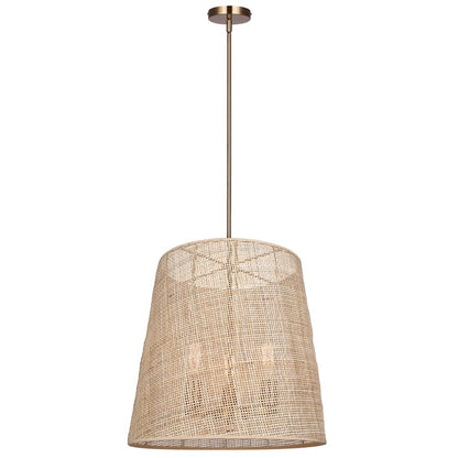 Canarm Mia 18in 3-Light Chandelier | Gold Steel and Natural Rattan Drum Shade | Kitchen Island & Dining Room | Model ICH2207B03GD18