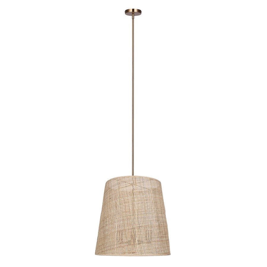 Canarm Mia 18in 3-Light Chandelier | Gold Steel and Natural Rattan Drum Shade | Kitchen Island & Dining Room | Model ICH2207B03GD18