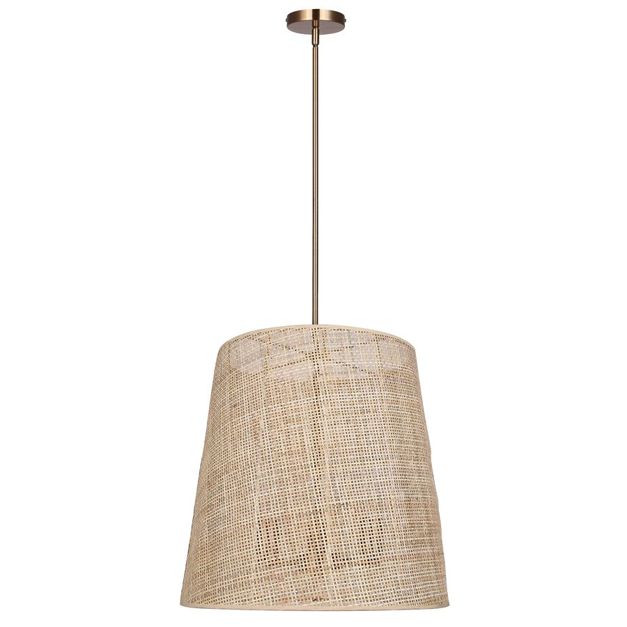 Canarm Mia 18in 3-Light Chandelier | Gold Steel and Natural Rattan Drum Shade | Kitchen Island & Dining Room | Model ICH2207B03GD18