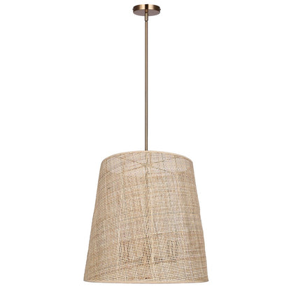 Canarm Mia 18in 3-Light Chandelier | Gold Steel and Natural Rattan Drum Shade | Kitchen Island & Dining Room | Model ICH2207B03GD18