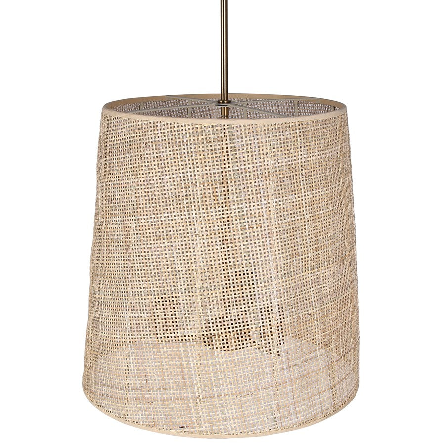 Canarm Mia 18in 3-Light Chandelier | Gold Steel and Natural Rattan Drum Shade | Kitchen Island & Dining Room | Model ICH2207B03GD18