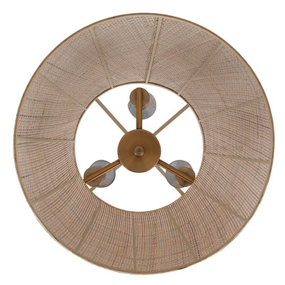 Canarm Mia 18in 3-Light Chandelier | Gold Steel and Natural Rattan Drum Shade | Kitchen Island & Dining Room | Model ICH2207B03GD18
