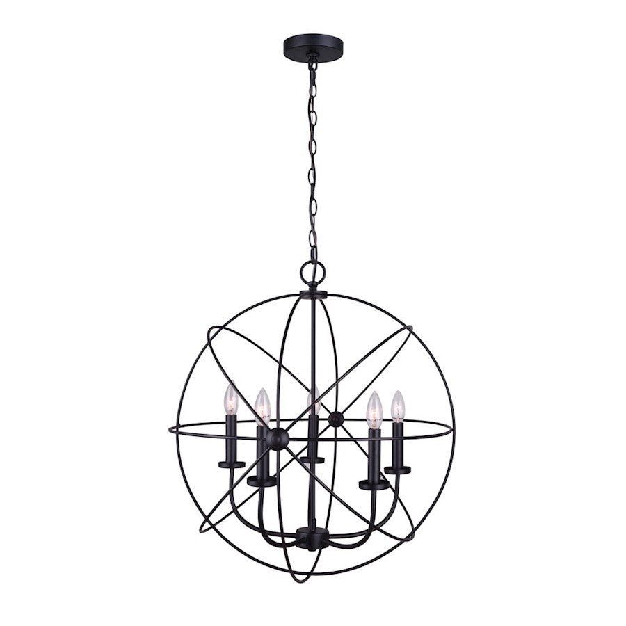 Canarm Sumerside 5-Light Chandelier | Modern Matte Black Metal | Dining Room & Kitchen Island | 25 x 26 in | Model ICH282B05BK25