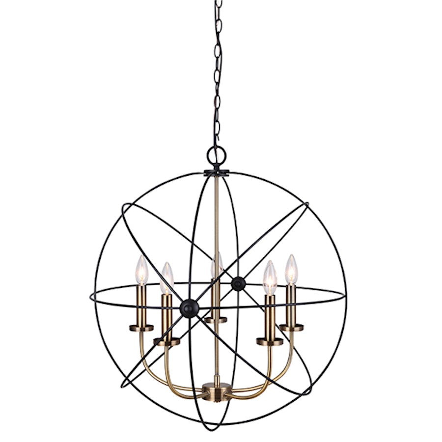 Canarm Sumerside 5-Light Chandelier | Matte Black & Gold Metal | Dining Room & Kitchen Island | 25 x 26 in | Model ICH282B05BKG25