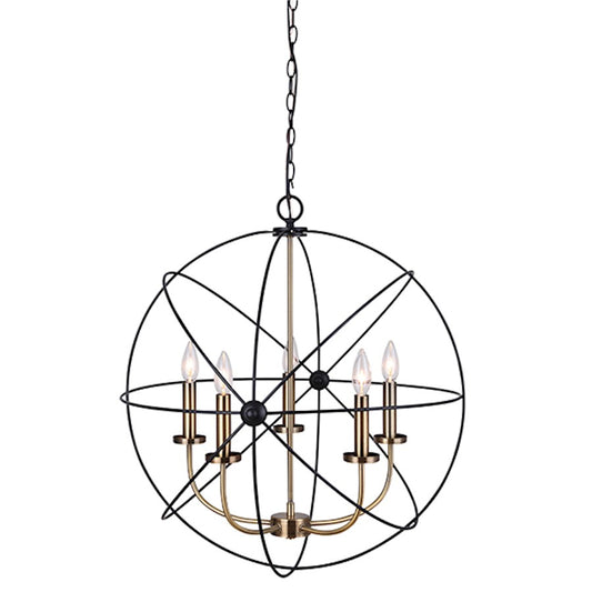Canarm Sumerside 5-Light Chandelier | Matte Black & Gold Metal | Dining Room & Kitchen Island | 25 x 26 in | Model ICH282B05BKG25