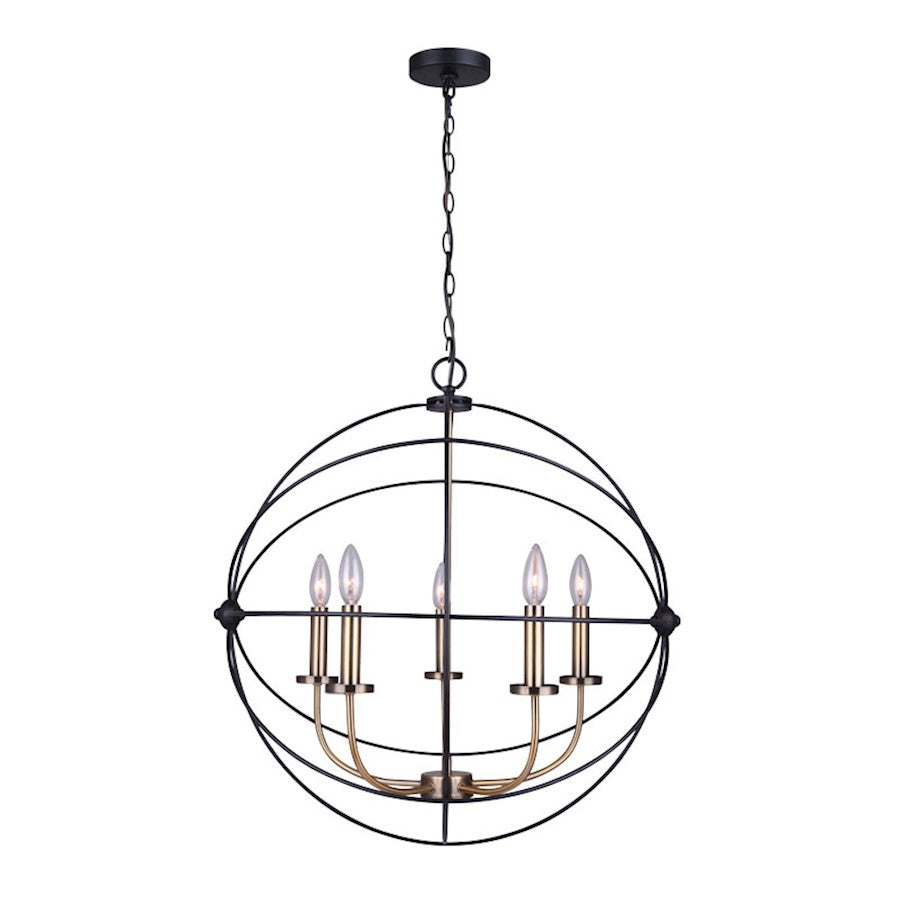 Canarm Sumerside 5-Light Chandelier | Matte Black & Gold Metal | Dining Room & Kitchen Island | 25 x 26 in | Model ICH282B05BKG25