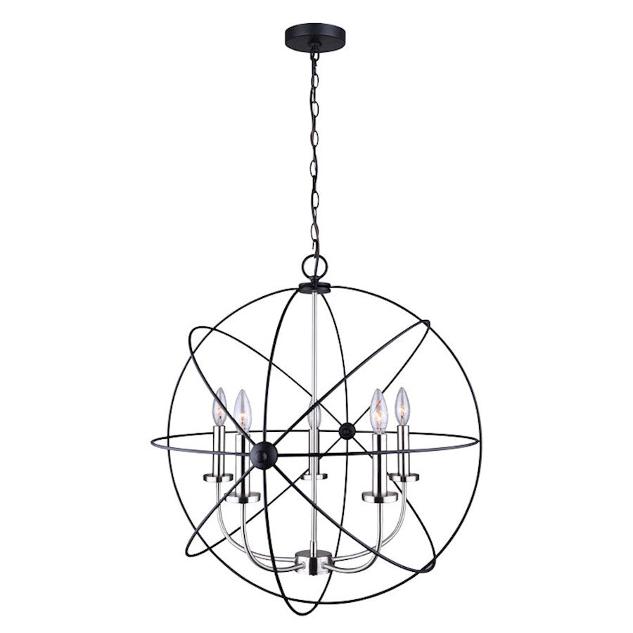 Canarm Sumerside 5-Light Chandelier | Matte Black & Brushed Nickel Metal | Dining Room & Kitchen Island | 25 x 26 in | Model ICH282B05BKN25