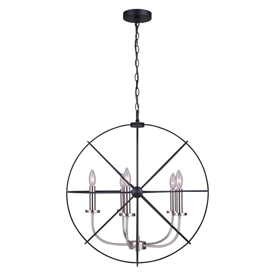 Canarm Sumerside 5-Light Chandelier | Matte Black & Brushed Nickel Metal | Dining Room & Kitchen Island | 25 x 26 in | Model ICH282B05BKN25