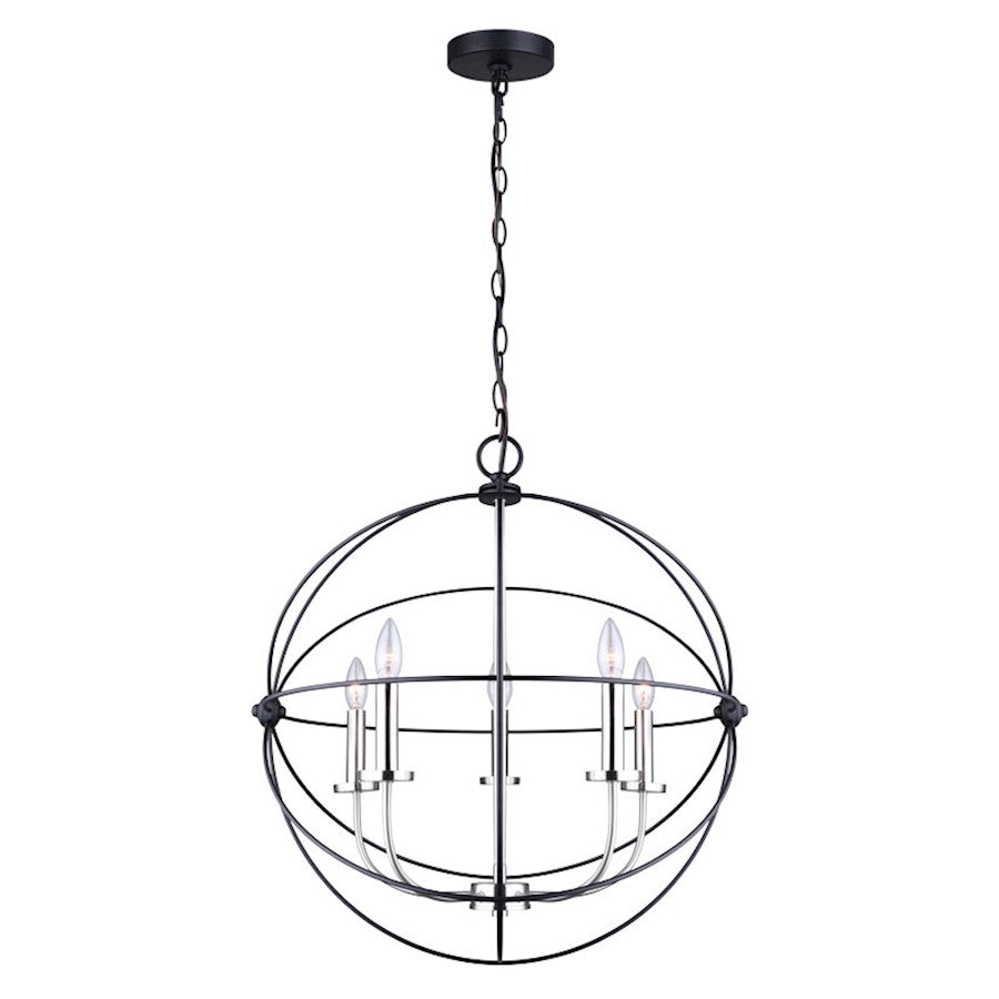 Canarm Sumerside 5-Light Chandelier | Matte Black & Brushed Nickel Metal | Dining Room & Kitchen Island | 25 x 26 in | Model ICH282B05BKN25