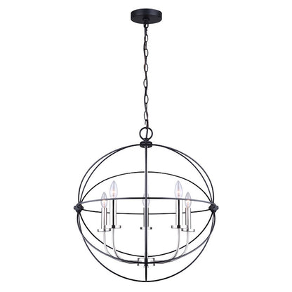 Canarm Sumerside 5-Light Chandelier | Matte Black & Brushed Nickel Metal | Dining Room & Kitchen Island | 25 x 26 in | Model ICH282B05BKN25