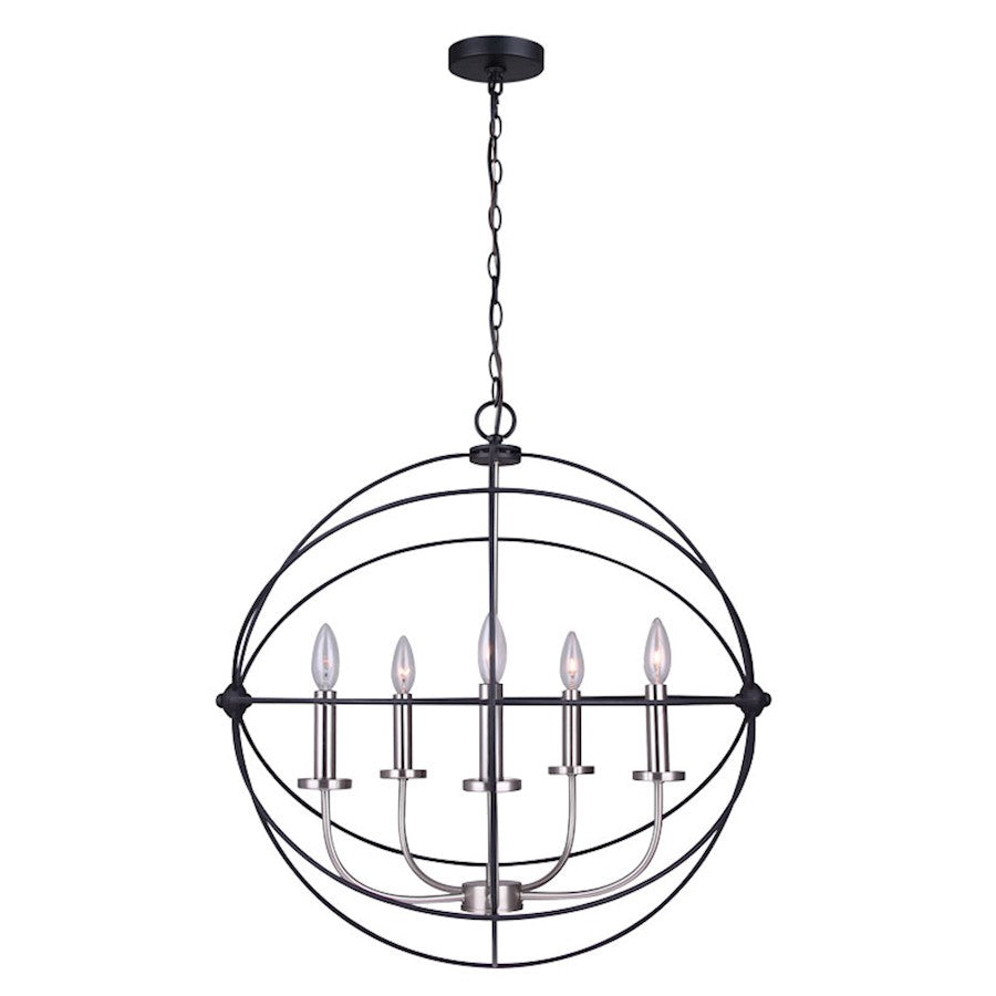 Canarm Sumerside 5-Light Chandelier | Matte Black & Brushed Nickel Metal | Dining Room & Kitchen Island | 25 x 26 in | Model ICH282B05BKN25
