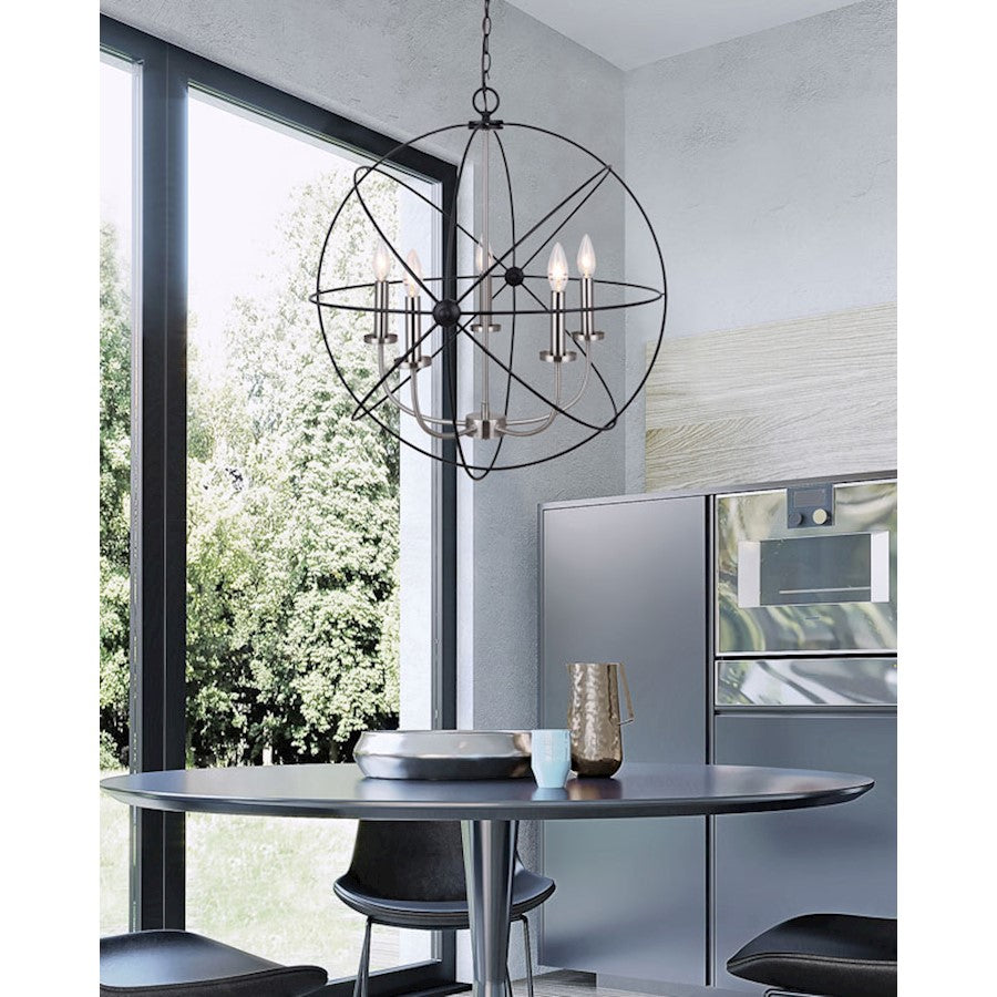 Canarm Sumerside 5-Light Chandelier | Matte Black & Brushed Nickel Metal | Dining Room & Kitchen Island | 25 x 26 in | Model ICH282B05BKN25