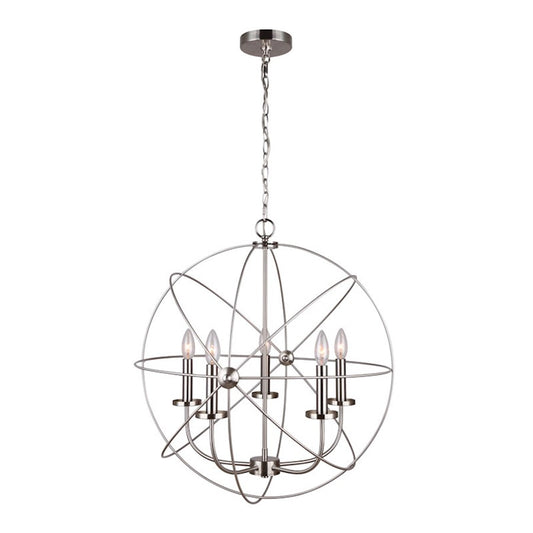 Canarm Sumerside 25in 5-Light Chandelier | Brushed Nickel Metal | Dining Room & Living Room | 25 x 26.5 in | Model ICH282B05BN25