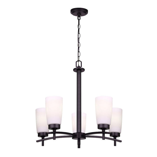 Canarm Portia 22in 5-Light Chandelier | Matte Black and Flat Opal Glass | Kitchen Island & Dining Room | 22 x 21 in | Model ICH326A05BK
