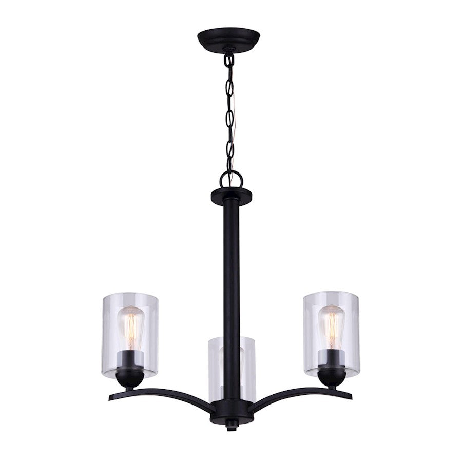 Canarm Hampton 20in 3-Light Chandelier | Matte Black and Clear Glass | Kitchen Island & Dining Room | 20 x 20 in | Model ICH370A03BK-CL