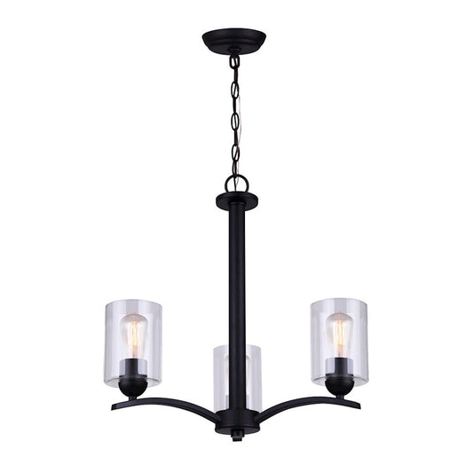 Canarm Hampton 20in 3-Light Chandelier | Matte Black and Clear Glass | Kitchen Island & Dining Room | 20 x 20 in | Model ICH370A03BK-CL