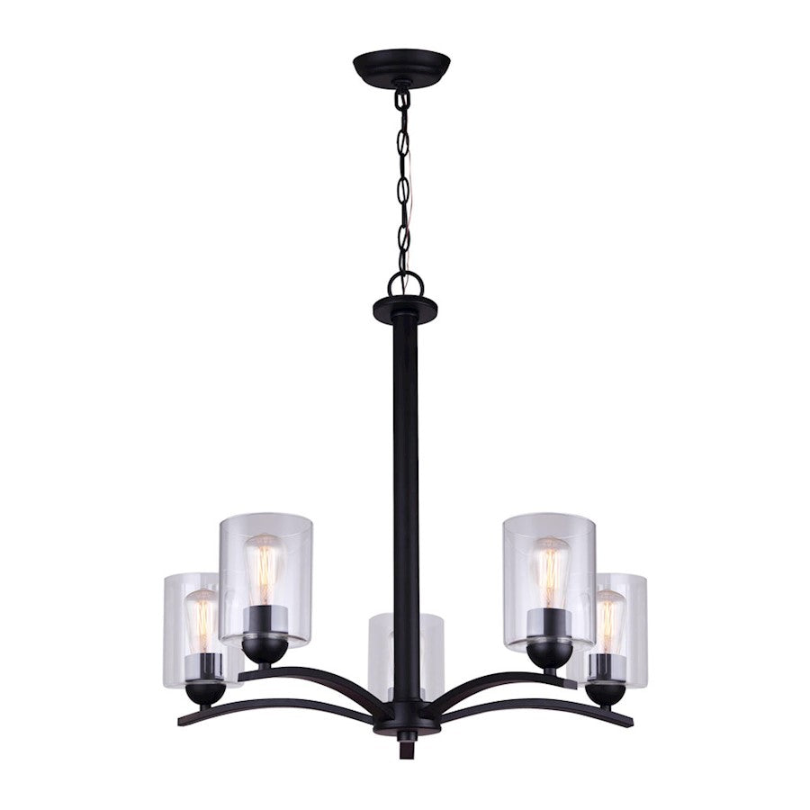 Canarm Hampton 24in 5-Light Chandelier | Matte Black and Clear Glass | Kitchen Island & Dining Room | 24 x 24 in | Model ICH370A05BK-CL