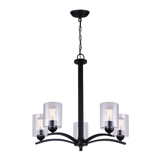 Canarm Hampton 24in 5-Light Chandelier | Matte Black and Clear Glass | Kitchen Island & Dining Room | 24 x 24 in | Model ICH370A05BK-CL