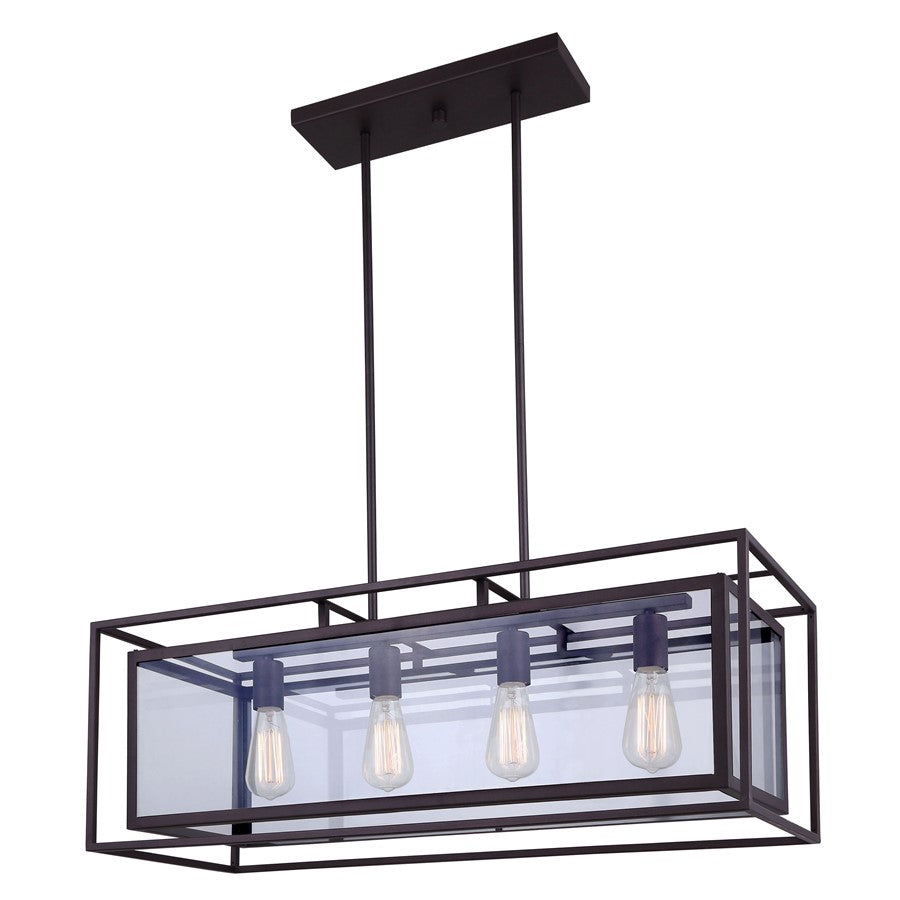 Canarm Isola 32in 4-Light Chandelier | Industrial Oil Rubbed Bronze and Clear Glass | Kitchen Island & Dining Room | Model ICH595A04ORB32