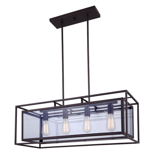 Canarm Isola 32in 4-Light Chandelier | Industrial Oil Rubbed Bronze and Clear Glass | Kitchen Island & Dining Room | Model ICH595A04ORB32