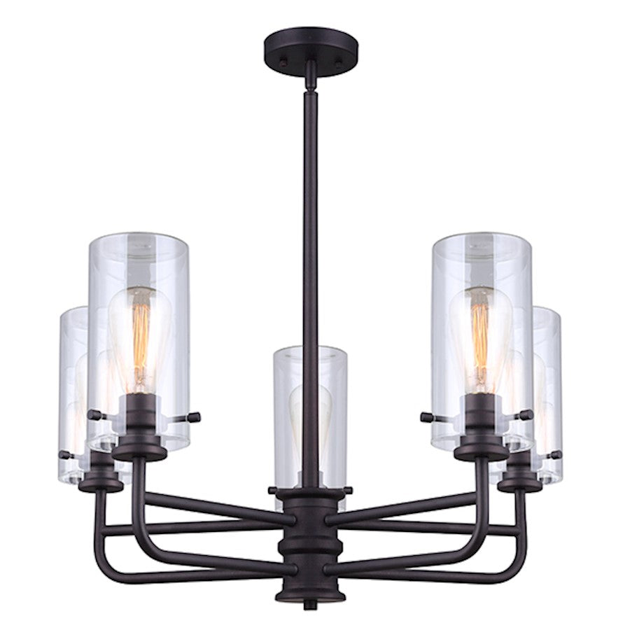 Canarm Albany 30in 5-Light Chandelier | Traditional Oil Rubbed Bronze Metal and Clear Glass | Dining Room & Living Room | Model ICH679A05ORB