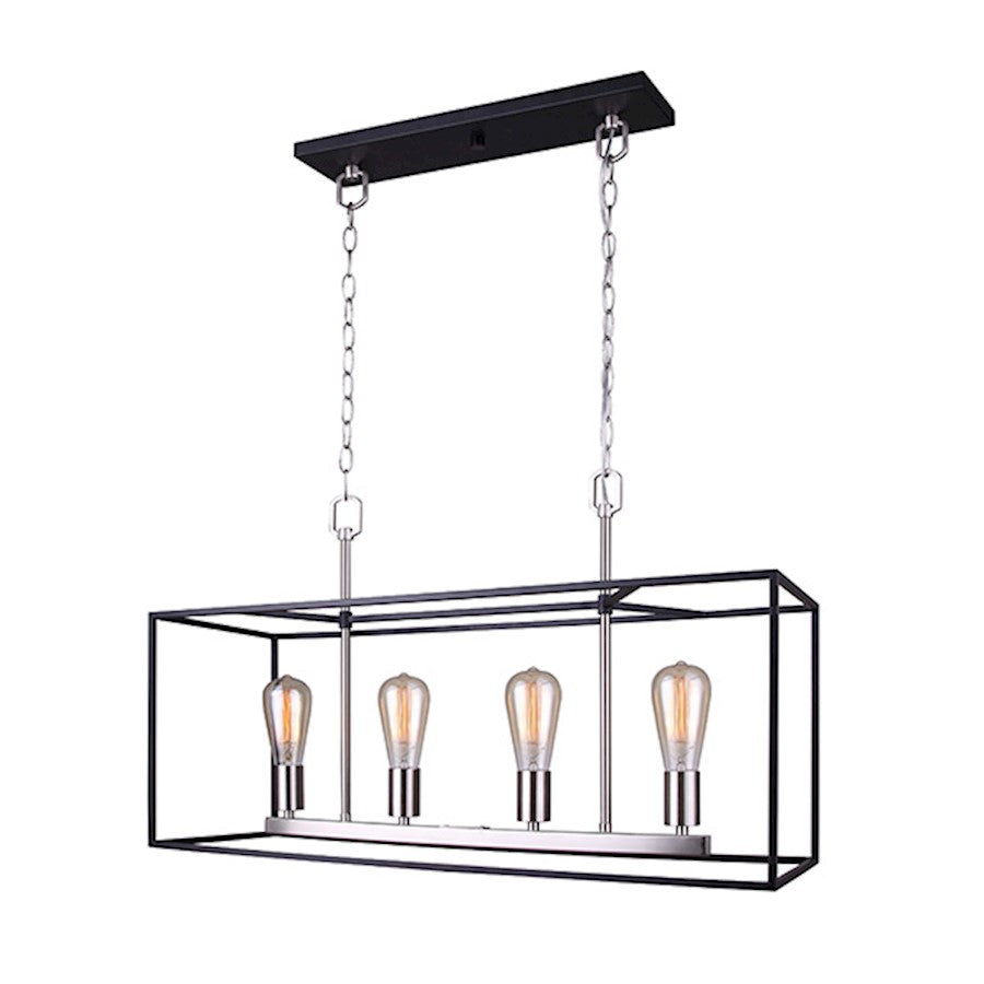 Canarm Roy 30in 4-Light Chandelier | Industrial Brushed Nickel and Matte Black Metal | Dining Room & Kitchen Island | Model ICH701A04BKN30