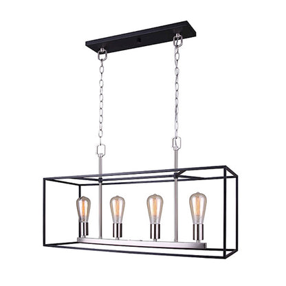Canarm Roy 30in 4-Light Chandelier | Industrial Brushed Nickel and Matte Black Metal | Dining Room & Kitchen Island | Model ICH701A04BKN30