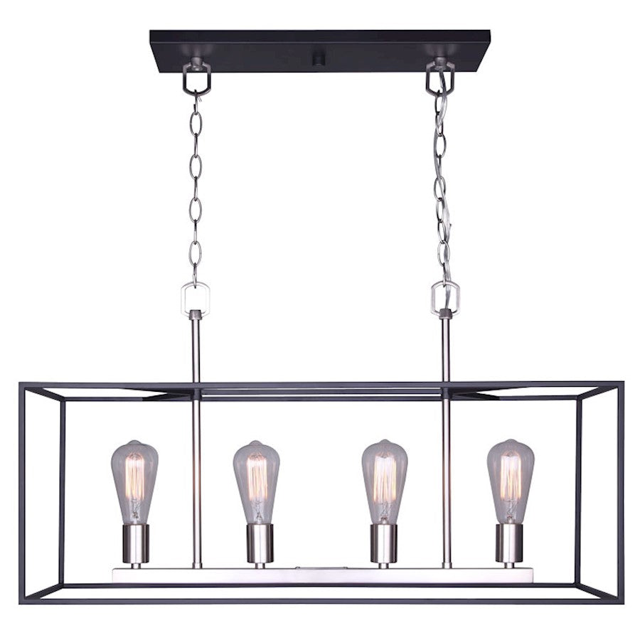 Canarm Roy 30in 4-Light Chandelier | Industrial Brushed Nickel and Matte Black Metal | Dining Room & Kitchen Island | Model ICH701A04BKN30