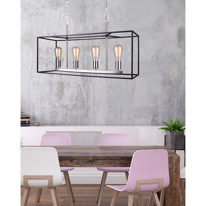 Canarm Roy 30in 4-Light Chandelier | Industrial Brushed Nickel and Matte Black Metal | Dining Room & Kitchen Island | Model ICH701A04BKN30