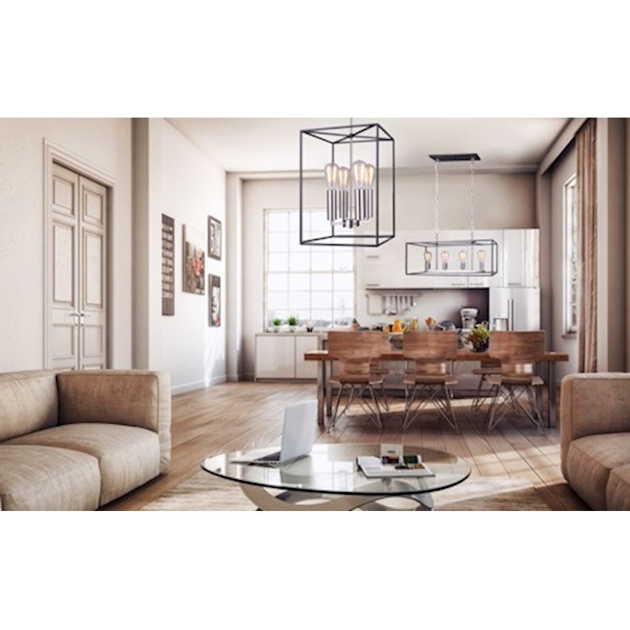 Canarm Roy 30in 4-Light Chandelier | Industrial Brushed Nickel and Matte Black Metal | Dining Room & Kitchen Island | Model ICH701A04BKN30