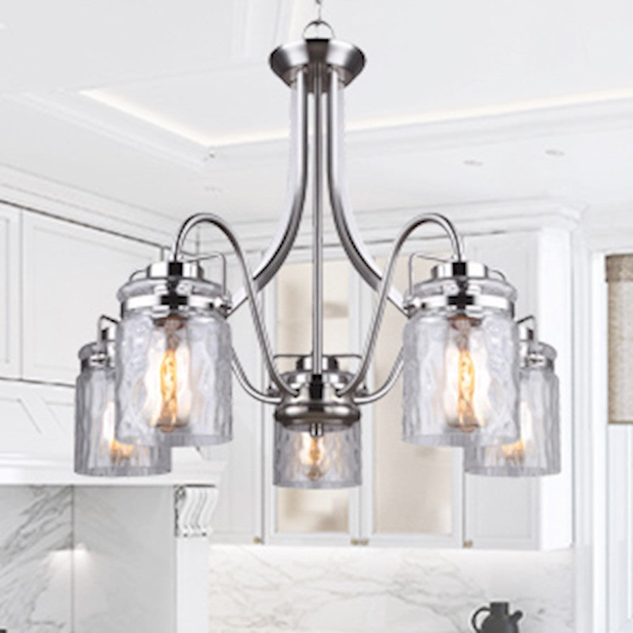 Canarm Arden 25in 5-Light Chandelier | Brushed Nickel and Clear Glass | Dining Room & Entryway | 25 x 25 x 24 in | Model ICH707A05BN