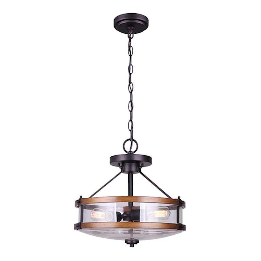 Canarm Canmore 16in 3-Light Chandelier | Orb and Brushed Wood with Clear Glass | Dining Room & Entryway | 16 x 16 x 13 in | Model ICH740A03RBB-D