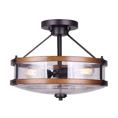 Canarm Canmore 16in 3-Light Chandelier | Orb and Brushed Wood with Clear Glass | Dining Room & Entryway | 16 x 16 x 13 in | Model ICH740A03RBB-D