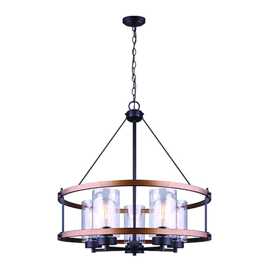 Canarm Canmore 24in 5-Light Chandelier | Rubbed Bronze and Brushed Wood with Clear Glass | Dining Room & Living Room | Model ICH740A05RBB24