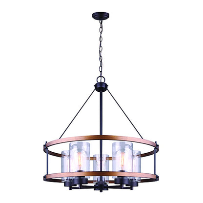 Canarm Canmore 24in 5-Light Chandelier | Rubbed Bronze and Brushed Wood with Clear Glass | Dining Room & Living Room | Model ICH740A05RBB24