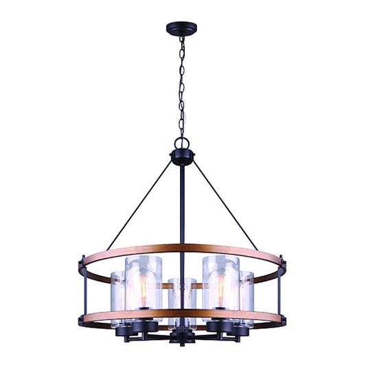 Canarm Canmore 24in 5-Light Chandelier | Rubbed Bronze and Brushed Wood with Clear Glass | Dining Room & Living Room | Model ICH740A05RBB24