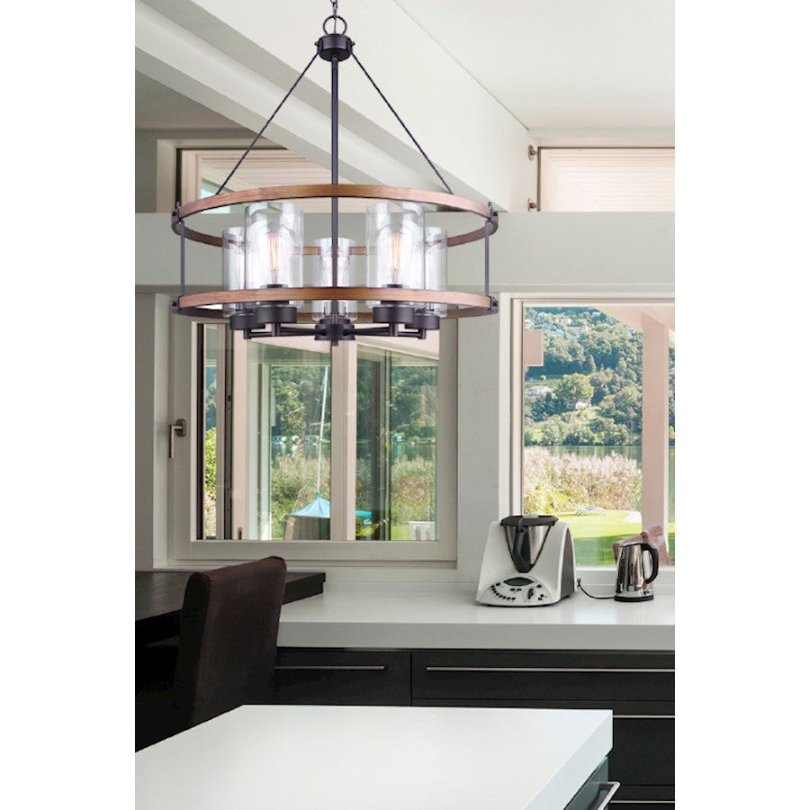 Canarm Canmore 24in 5-Light Chandelier | Rubbed Bronze and Brushed Wood with Clear Glass | Dining Room & Living Room | Model ICH740A05RBB24
