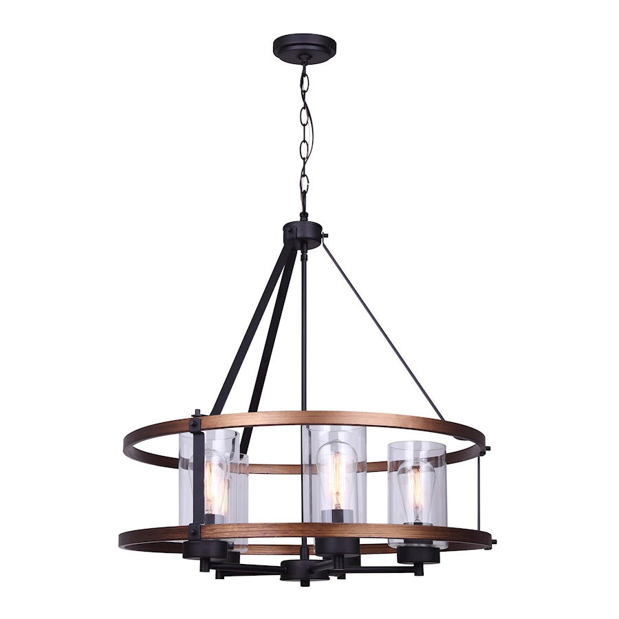 Canarm Canmore 24in 5-Light Chandelier | Rubbed Bronze and Brushed Wood with Clear Glass | Dining Room & Living Room | Model ICH740A05RBB24