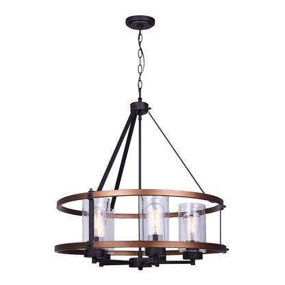 Canarm Canmore 24in 5-Light Chandelier | Rubbed Bronze and Brushed Wood with Clear Glass | Dining Room & Living Room | Model ICH740A05RBB24