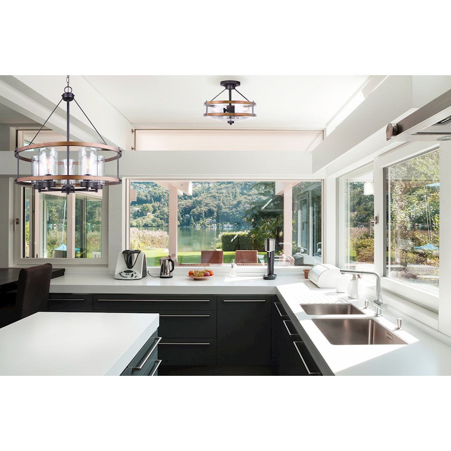 Canarm Canmore 24in 5-Light Chandelier | Rubbed Bronze and Brushed Wood with Clear Glass | Dining Room & Living Room | Model ICH740A05RBB24