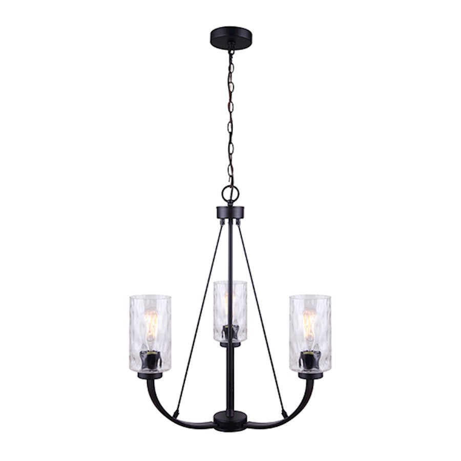 Canarm Newport 21in 3-Light Chandelier | Black Metal and Watermark Glass | Dining Room & Kitchen Island | 21 x 21 x 11 in | Model ICH754A03BK