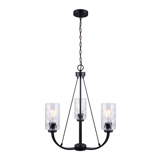 Canarm Newport 21in 3-Light Chandelier | Black Metal and Watermark Glass | Dining Room & Kitchen Island | 21 x 21 x 11 in | Model ICH754A03BK