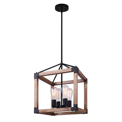 Canarm Moss 14in 4-Light Chandelier | Black Metal and Real Wood | Dining Room & Living Room | 14 x 14 x 21 in | Model ICH756A04BKW14