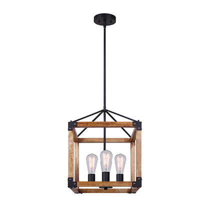 Canarm Moss 14in 4-Light Chandelier | Black Metal and Real Wood | Dining Room & Living Room | 14 x 14 x 21 in | Model ICH756A04BKW14
