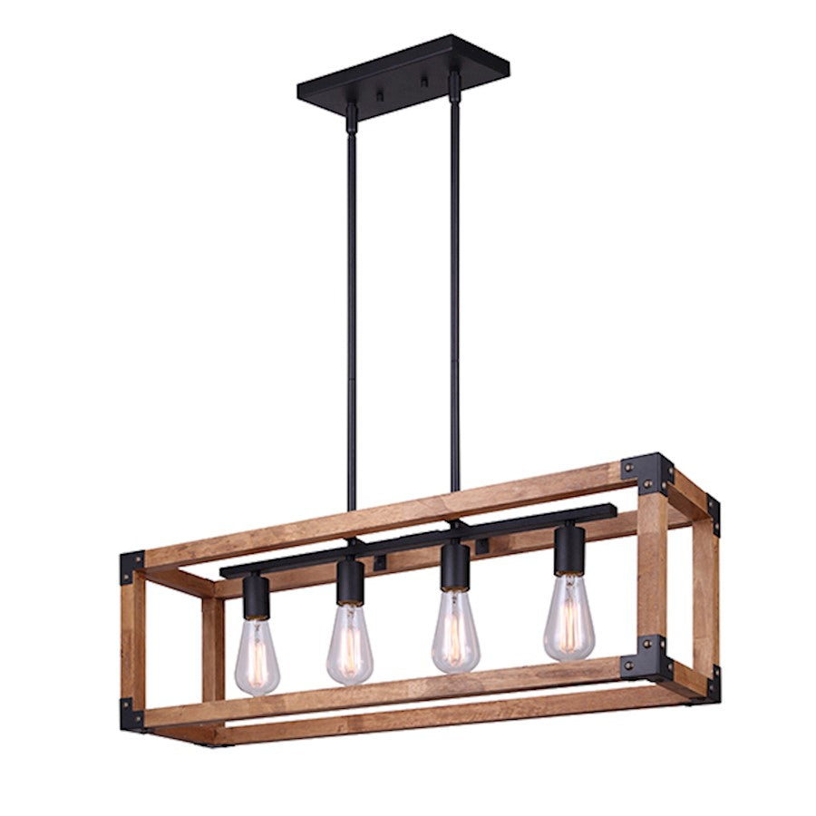 Canarm Moss 32in 4-Light Chandelier | Black Metal and Real Wood | Dining Room & Living Room | 32 x 8 x 13 in | Model ICH756A04BKW32