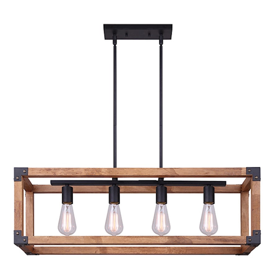 Canarm Moss 32in 4-Light Chandelier | Black Metal and Real Wood | Dining Room & Living Room | 32 x 8 x 13 in | Model ICH756A04BKW32