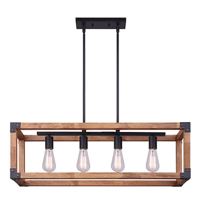 Canarm Moss 32in 4-Light Chandelier | Black Metal and Real Wood | Dining Room & Living Room | 32 x 8 x 13 in | Model ICH756A04BKW32