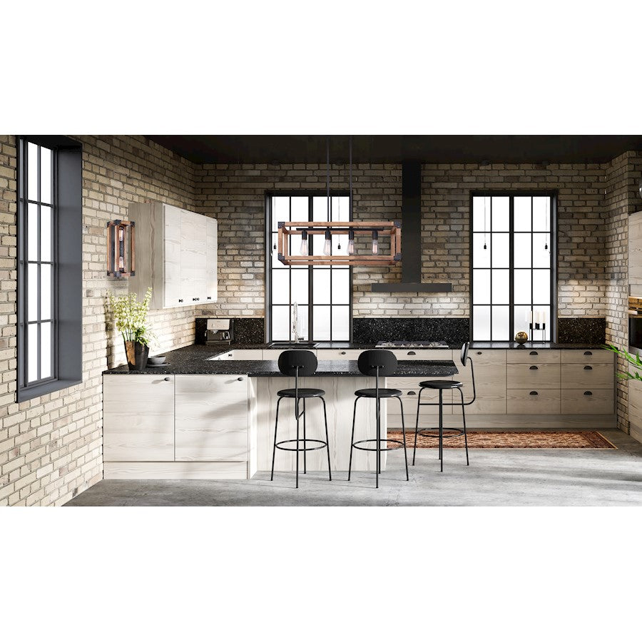 Canarm Moss 32in 4-Light Chandelier | Black Metal and Real Wood | Dining Room & Living Room | 32 x 8 x 13 in | Model ICH756A04BKW32
