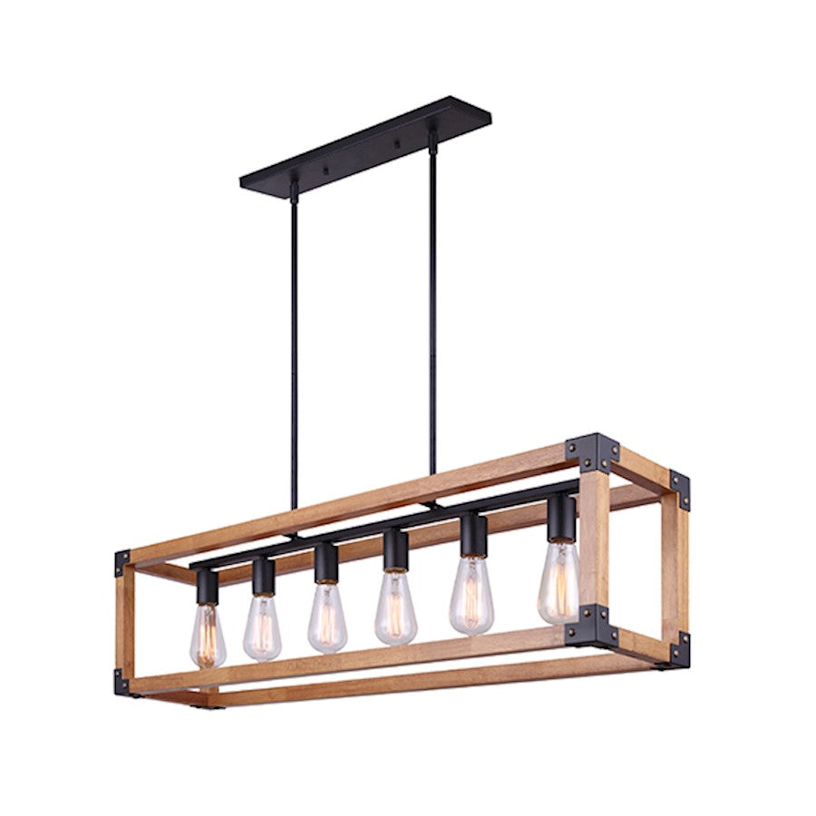 Canarm Moss 39.75in 6-Light Chandelier | Modern Black and Wood | Dining Room & Living Room | 39.75 x 8.25 x 13.25 in | Model ICH756A06BKW40